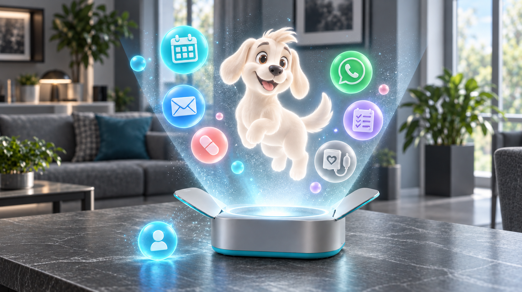 Strolchi mit Stinvar Home Device und schwebenden digitalen Funktionen